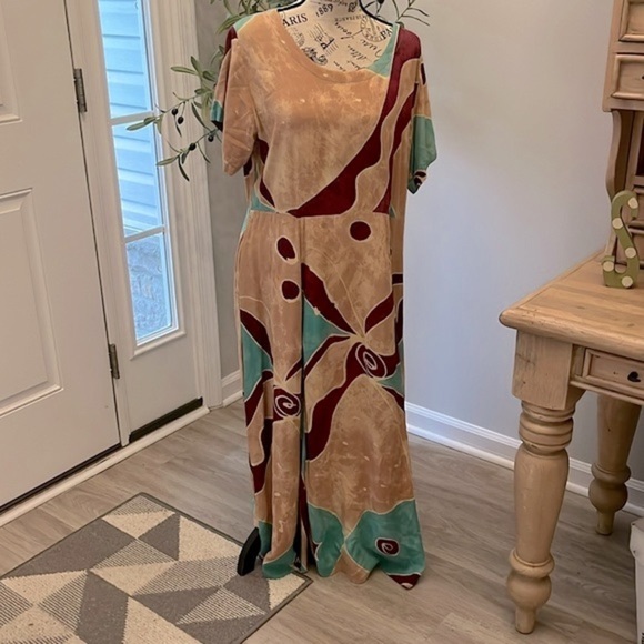 Vintage Hary Dary Maxi Dress Caftan Short Sleeves Size Large - Picture 1 of 10